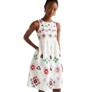 NWT New $198 Anthropologie Dolly White Embroidered Bohemian Cotton Dress Small M